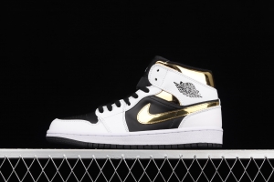 Air Jordan 1 Mid SE white and black gold Zhongbang basketball shoes 554724-190