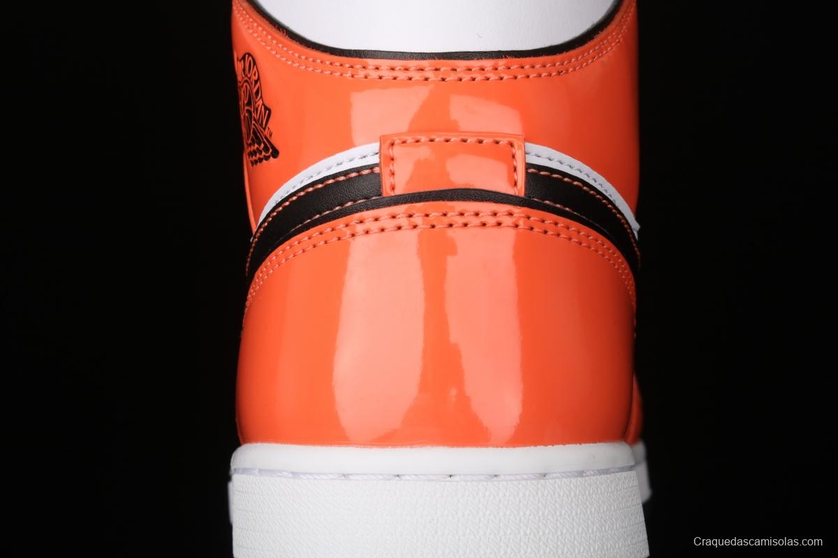 Air Jordan 1 Mid lacquered leather white orange Zhongbang basketball shoes DD6834-802