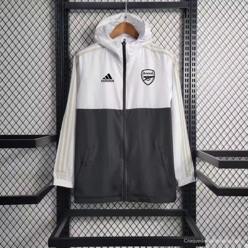 23/24 Arsenal White Black Windbreaker