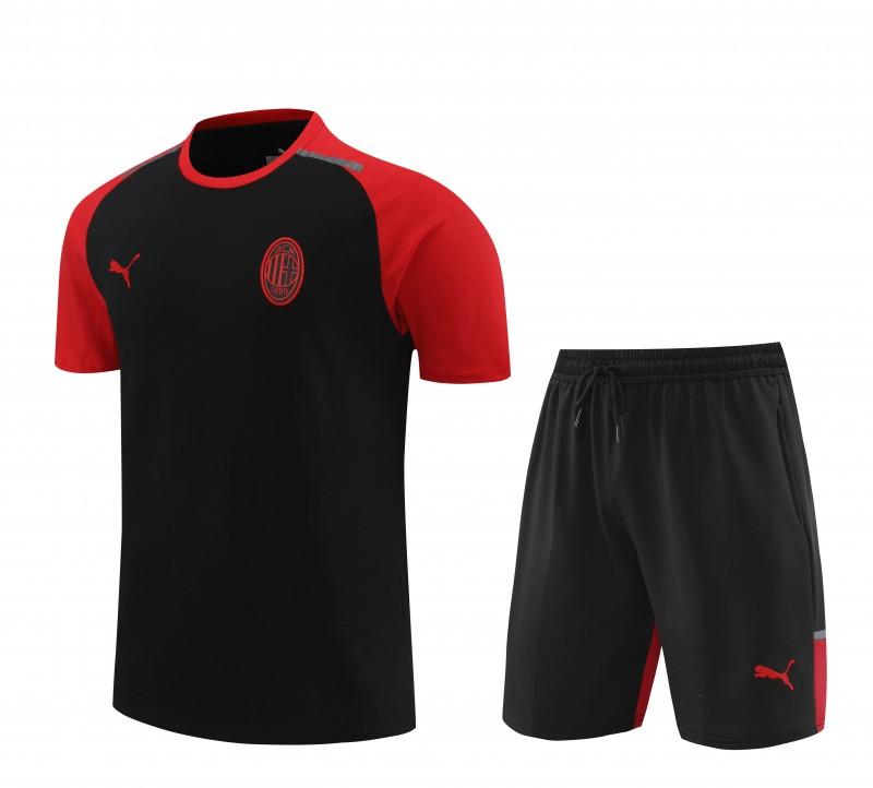 23/24 AC Milan Black/Red Cotton Short Sleeve Jersey+Shorts